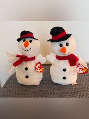 Snowball Snowman Ty Beanie Babies New With Tags 1996 Retired Set of 2